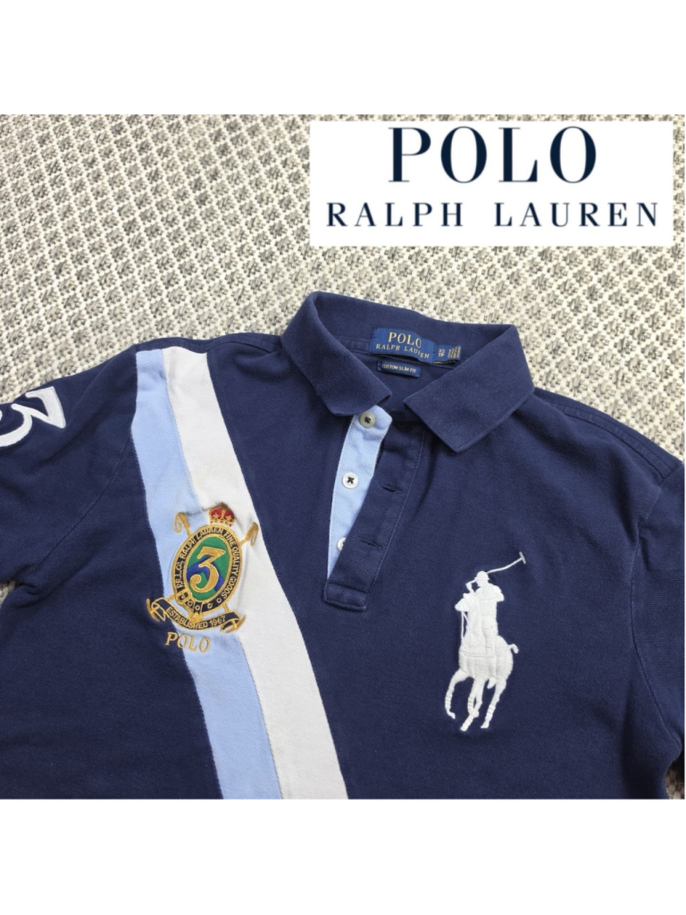 Polo Ralph Lauren Mens XS Navy Big Pony Crest 3 Custom Slim Fit Polo Shirt